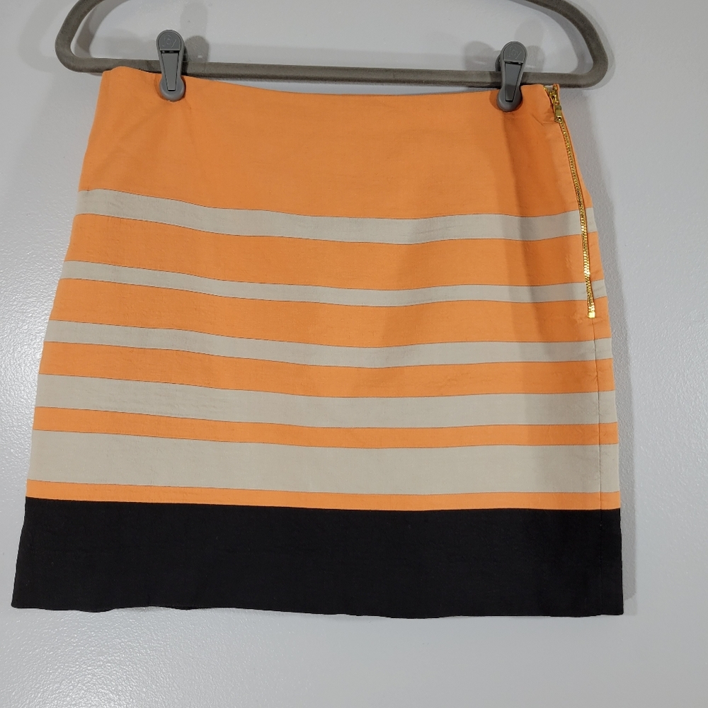 ELIE TAHARI linen orange striped colorblock lined mini skirt